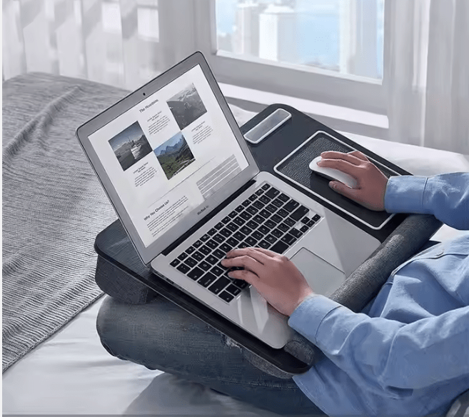 Anti Slip Multi Purpose Laptop Desk Table Design of Double Groove Bar Embedded Mouse Pad Use