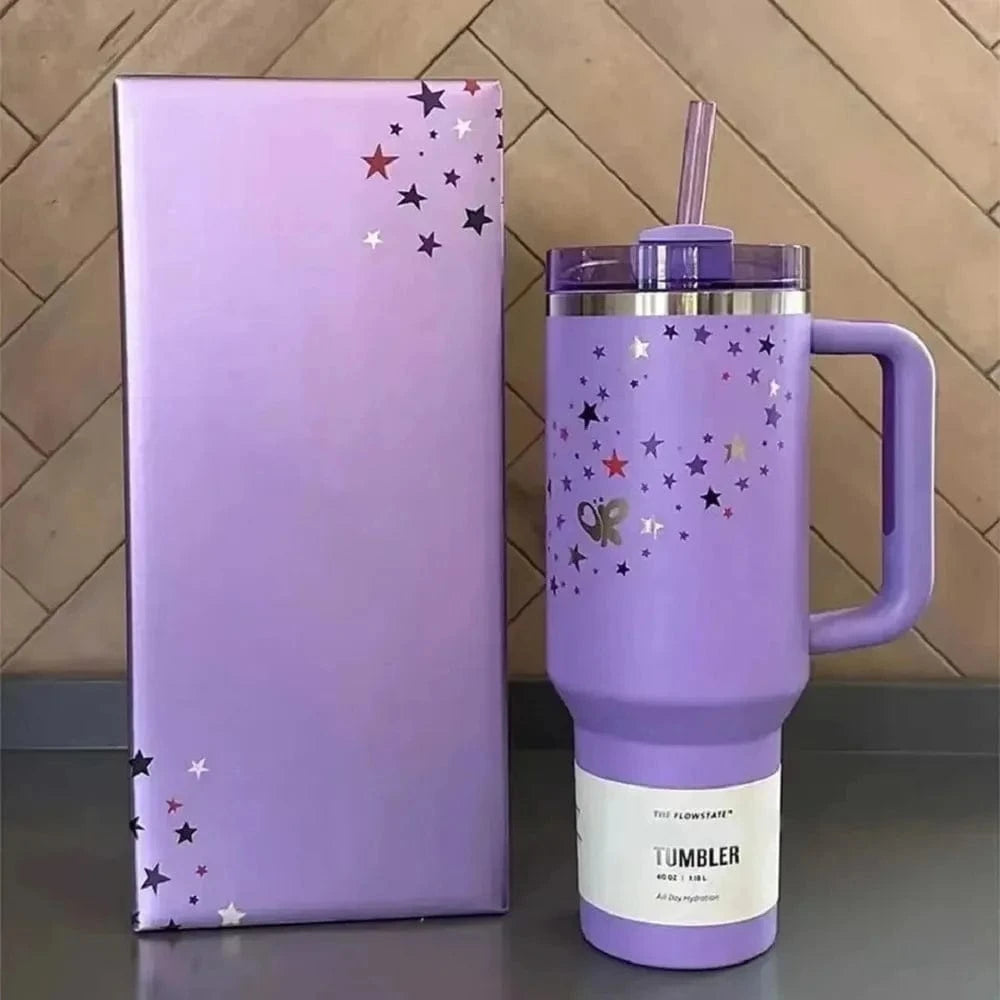 Large Capacity Stainless Steel Thermos Tumbler Bottle with Handle & Straw Car Travel Ice Cup