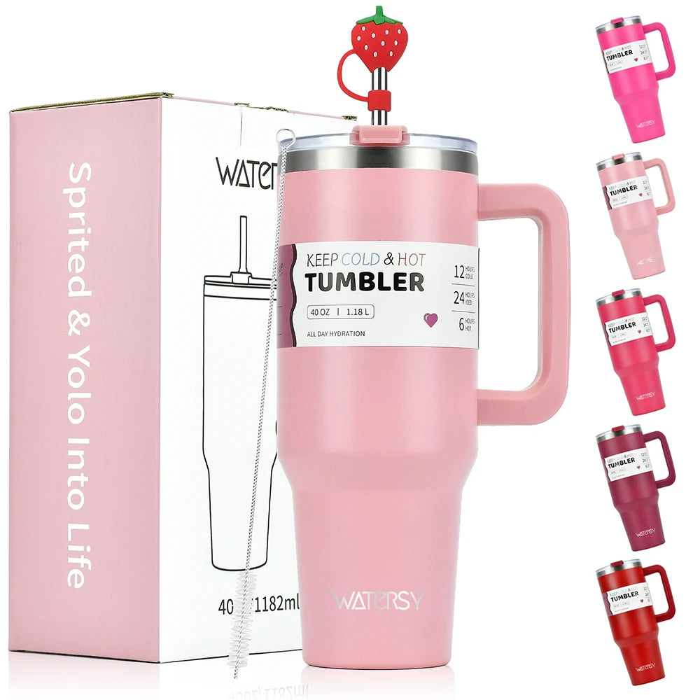 Large Capacity Stainless Steel Thermal Mug Tumbler with Handle and Straw for Office or Home Coffee Gifts Cup