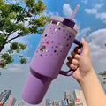 Large Capacity Stainless Steel Thermos Tumbler Bottle with Handle & Straw Car Travel Ice Cup