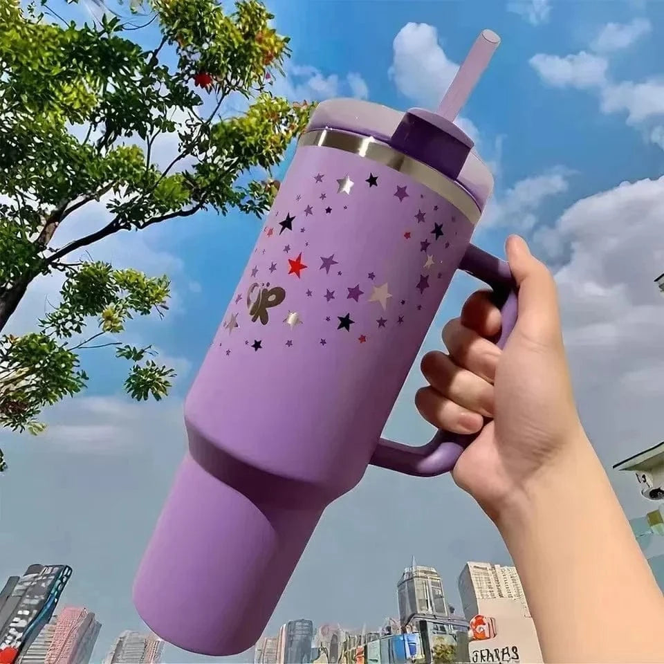 Large Capacity Stainless Steel Thermos Tumbler Bottle with Handle & Straw Car Travel Ice Cup