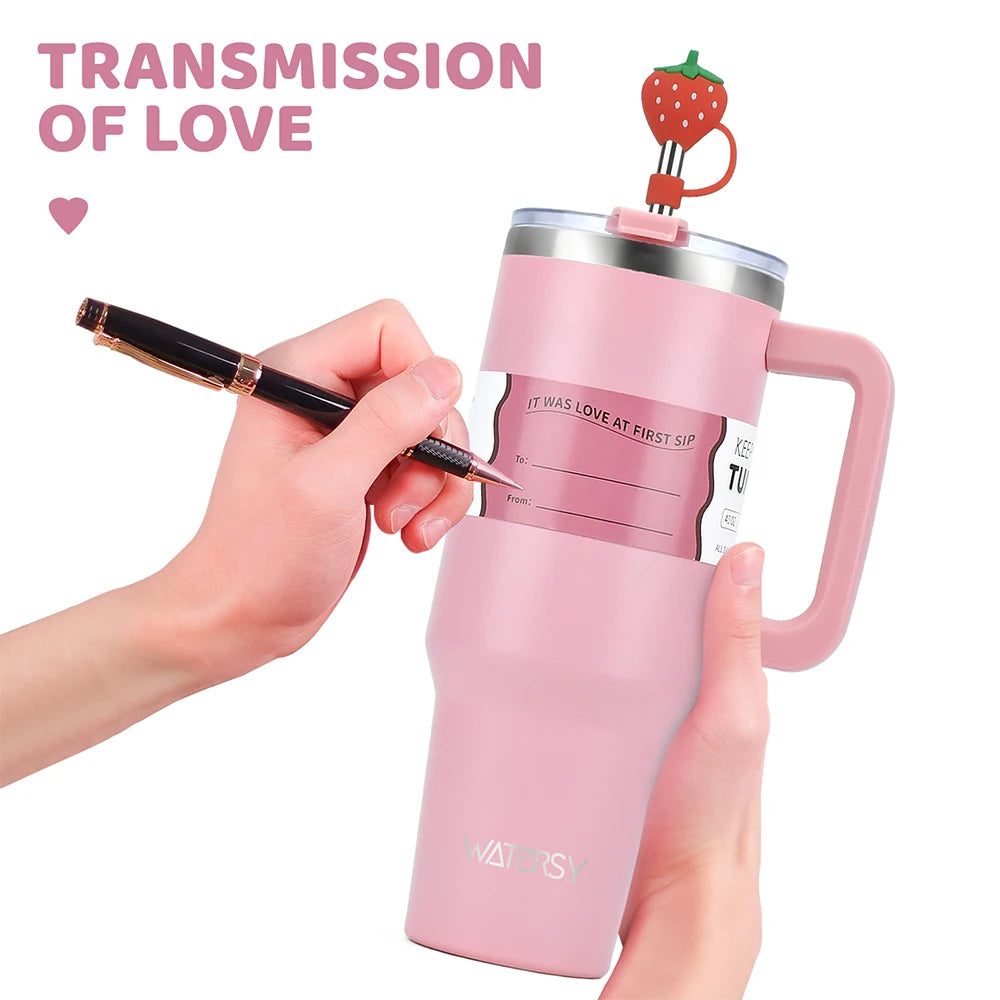 Large Capacity Stainless Steel Thermal Mug Tumbler with Handle and Straw for Office or Home Coffee Gifts Cup