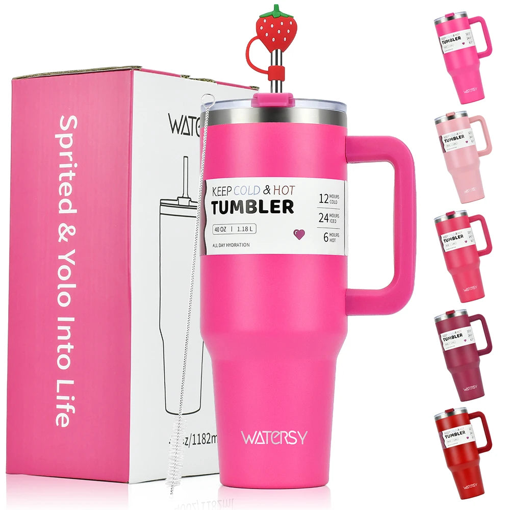 Large Capacity Stainless Steel Thermal Mug Tumbler with Handle and Straw for Office or Home Coffee Gifts Cup