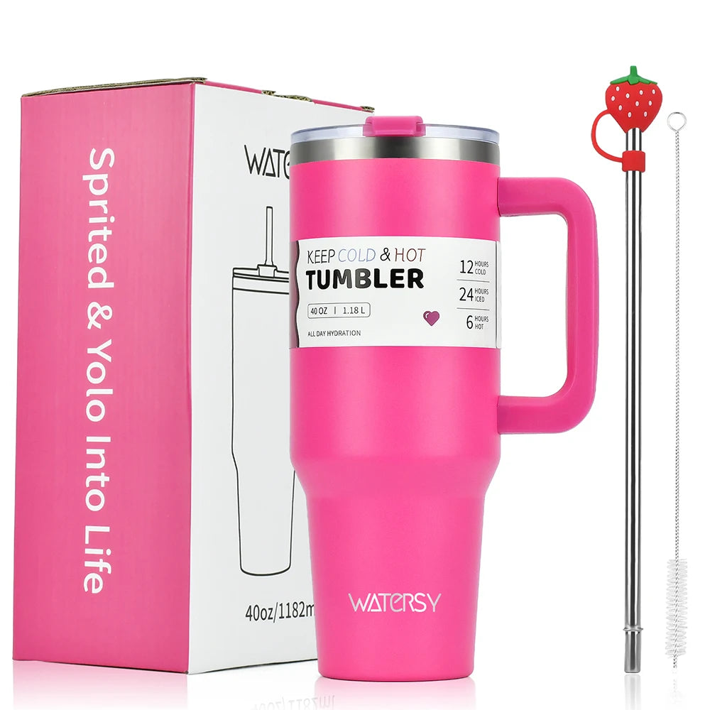 Large Capacity Stainless Steel Thermal Mug Tumbler with Handle and Straw for Office or Home Coffee Gifts Cup