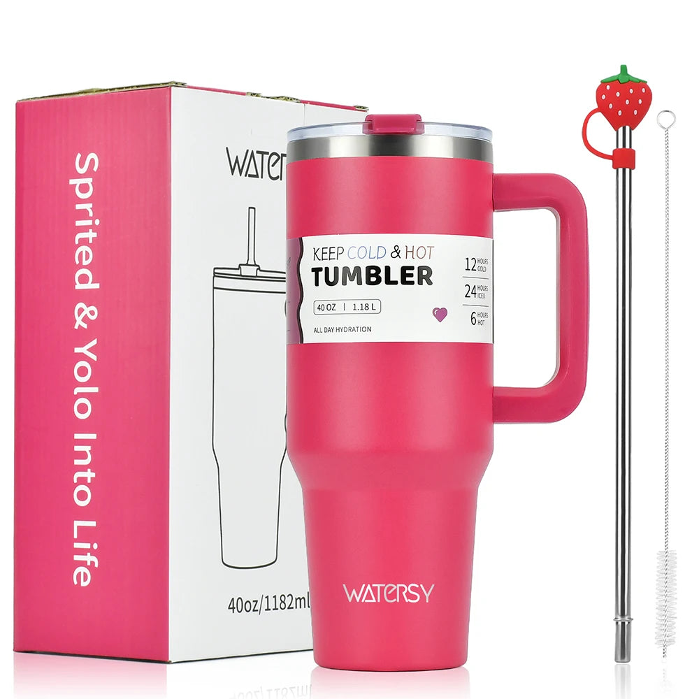 Large Capacity Stainless Steel Thermal Mug Tumbler with Handle and Straw for Office or Home Coffee Gifts Cup