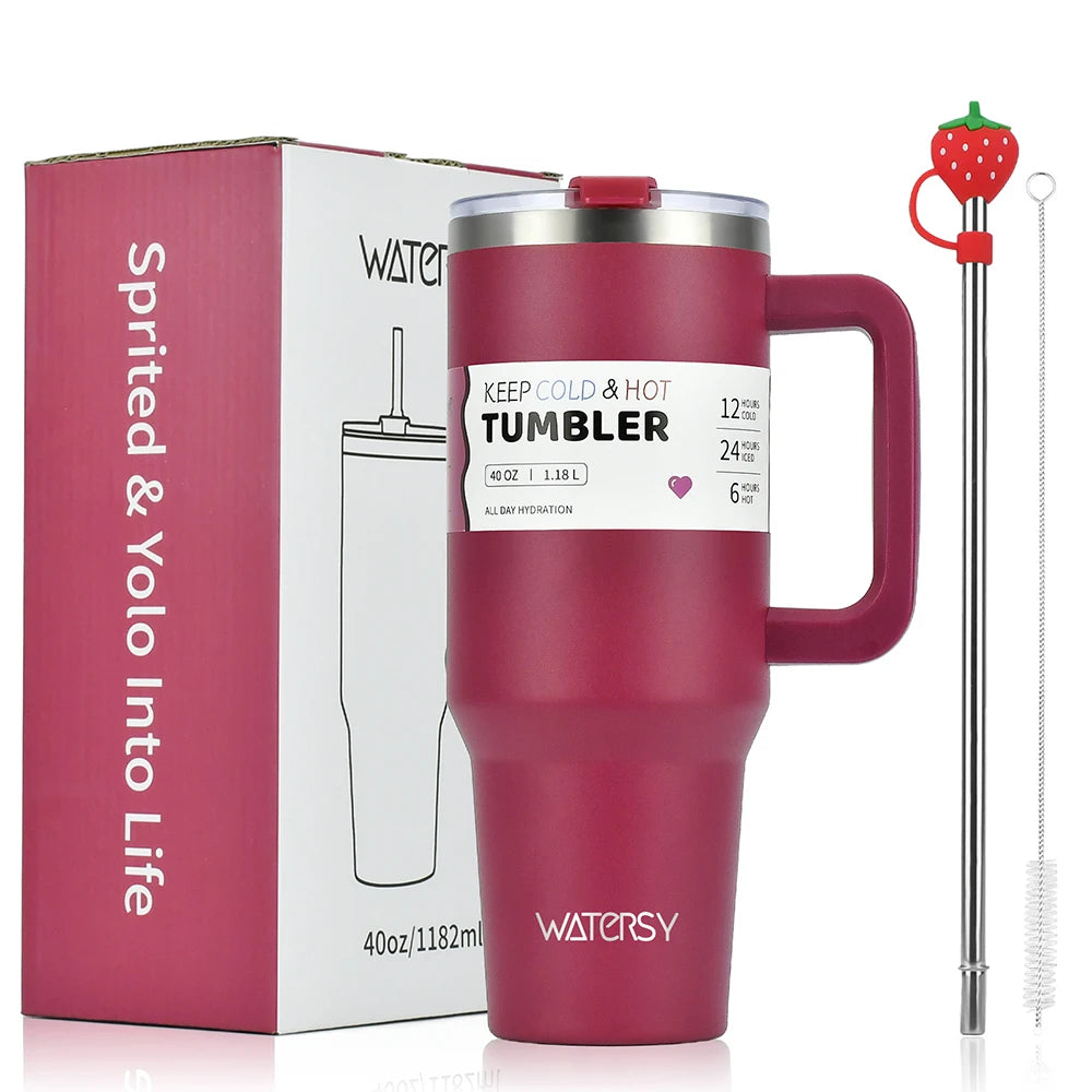 Large Capacity Stainless Steel Thermal Mug Tumbler with Handle and Straw for Office or Home Coffee Gifts Cup