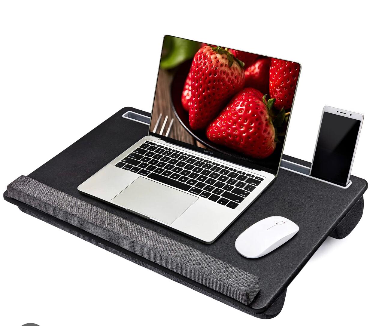 Anti Slip Multi Purpose Laptop Desk Table Design of Double Groove Bar Embedded Mouse Pad Use