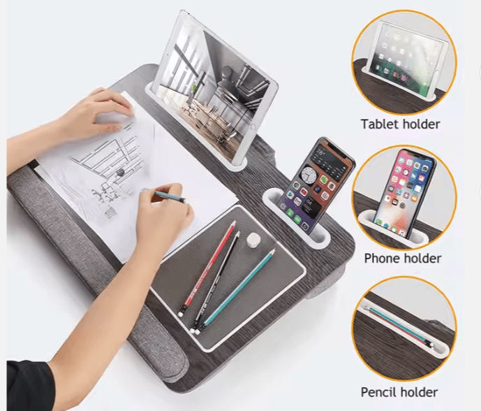 Anti Slip Multi Purpose Laptop Desk Table Design of Double Groove Bar Embedded Mouse Pad Use