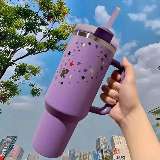 Large Capacity Stainless Steel Thermos Tumbler Bottle with Handle & Straw  Car Travel Ice Cup