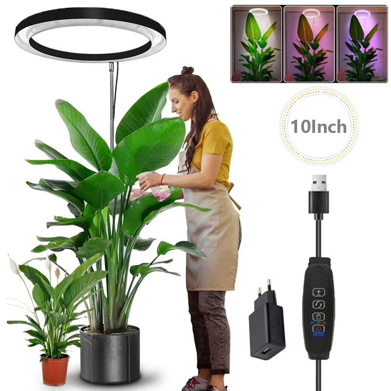Full Spectrum 165cm  Height Adjustable USB LED Ring Grow Lights For Indoor Plants